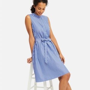 Uniqlo a-line sleeveless blue striped dress Medium